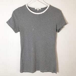 Nili Lotan Lana Striped Crewneck T-Shirt Navy White Cotton Short Sleeve Size S